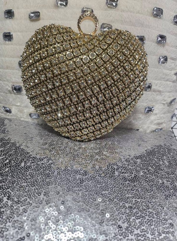 Heart-Shaped Rhinestone Clutch