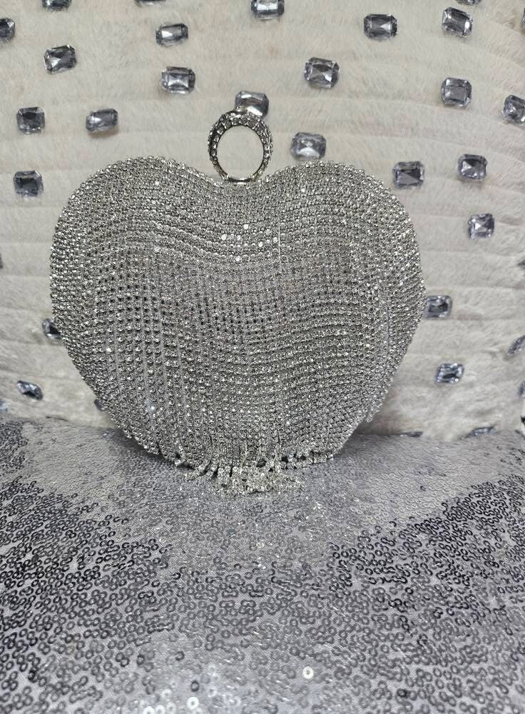 Heart-Shaped Rhinestone Clutch