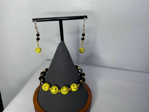 Happy smiling faces bracelet and earrings set.