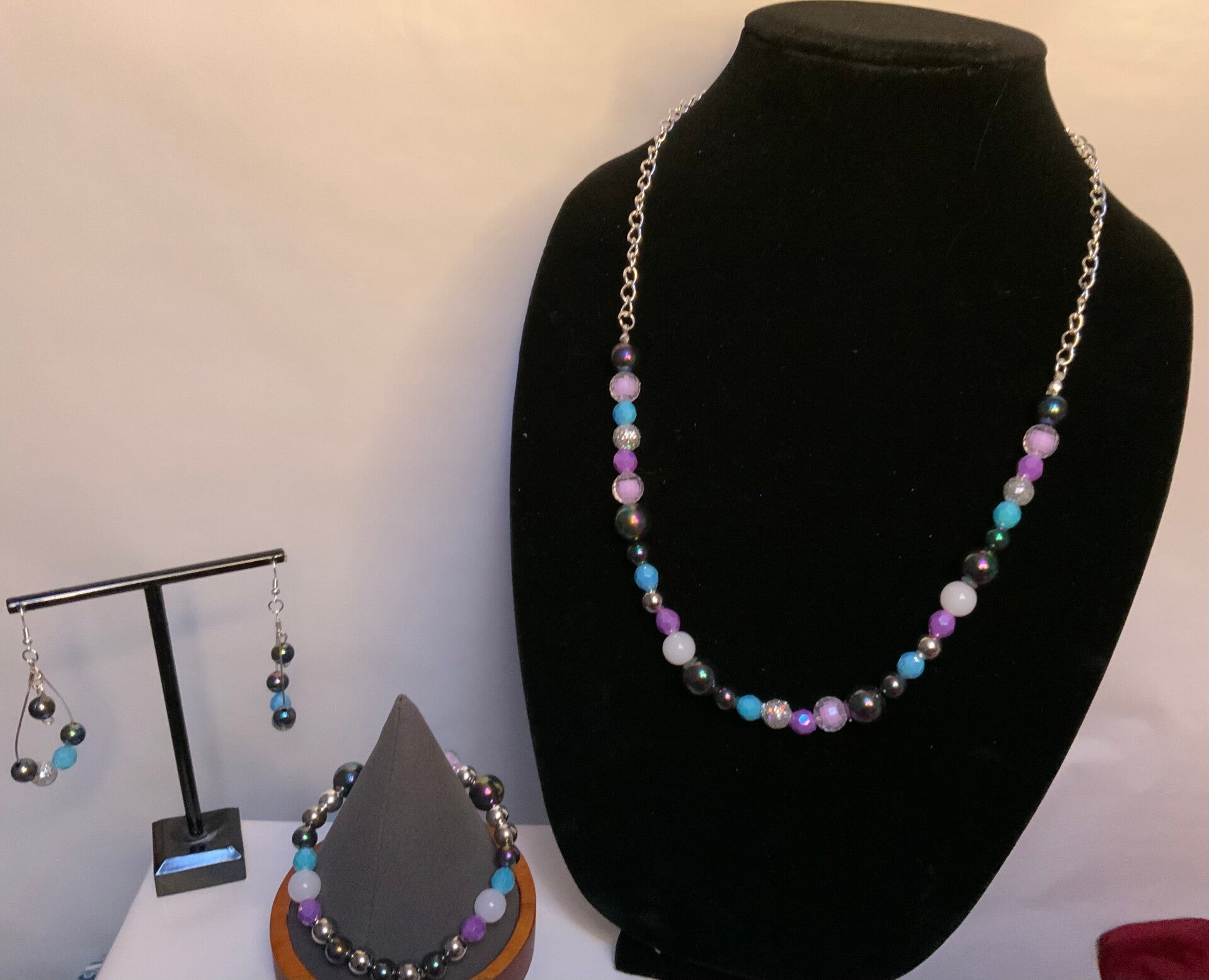 Purple and turquoise Chain Necklace Set