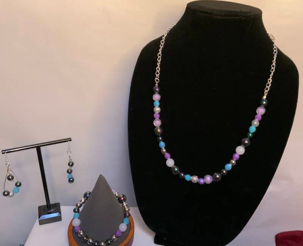 Purple and turquoise Chain Necklace Set