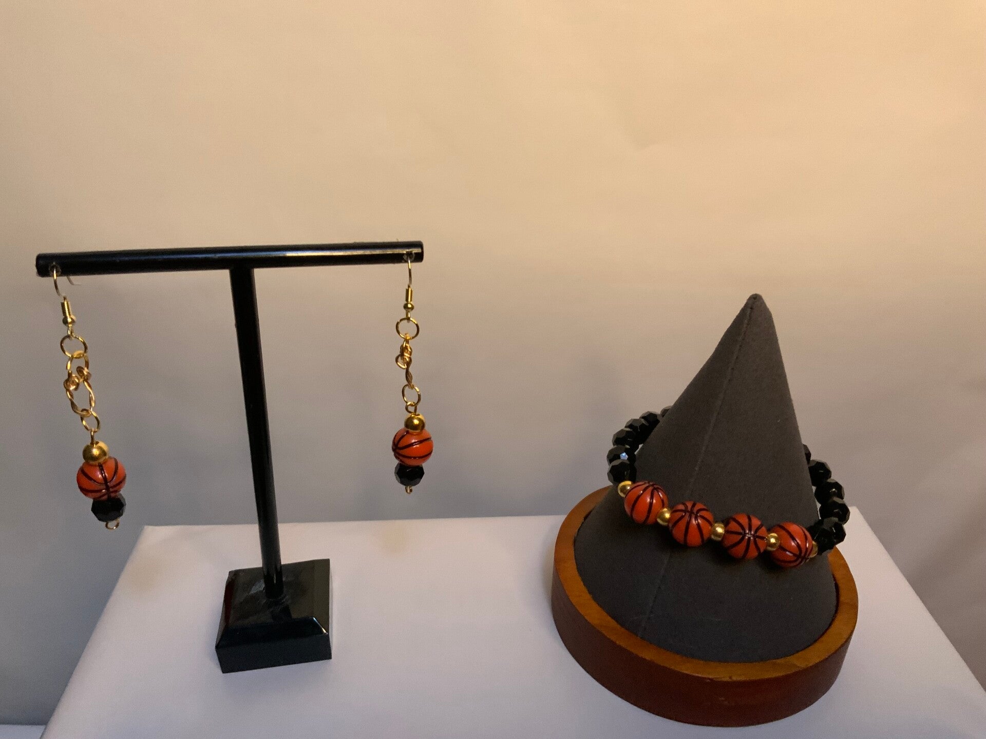 Basketball ball bracelet and earrings set