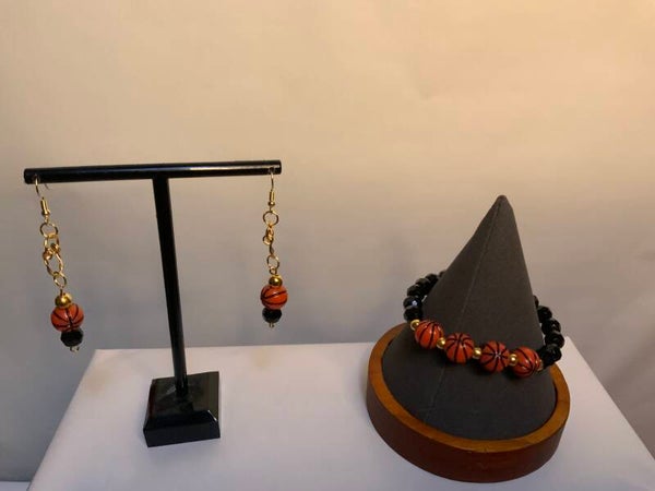 Basketball ball bracelet and earrings set