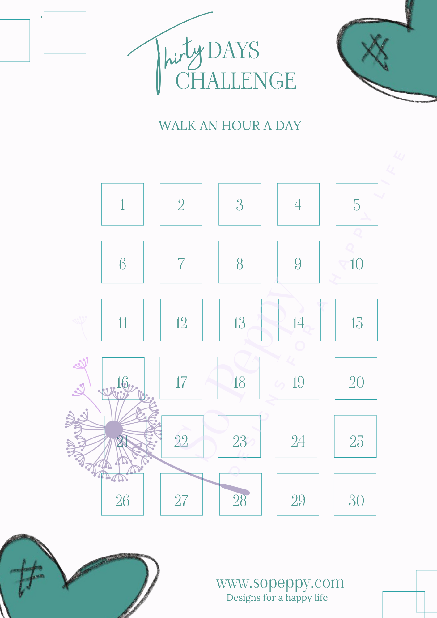 Challenge "Walk an hour a day" Green heart