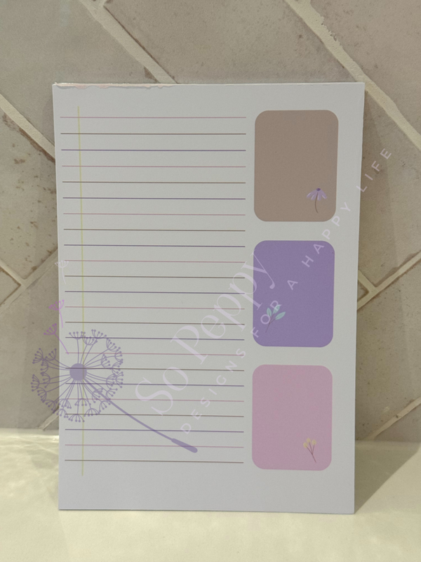 Notes block purple pastel flower