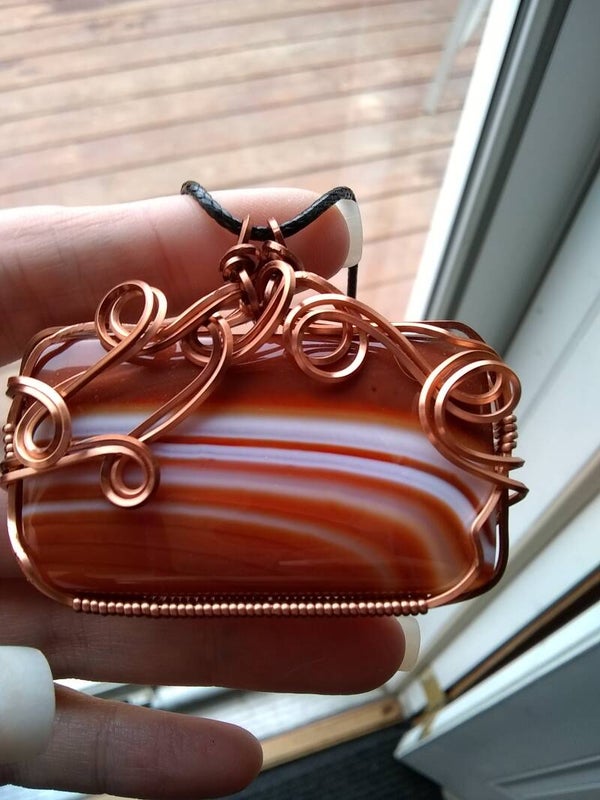 Brown Banded Agate Square Pendant A-157