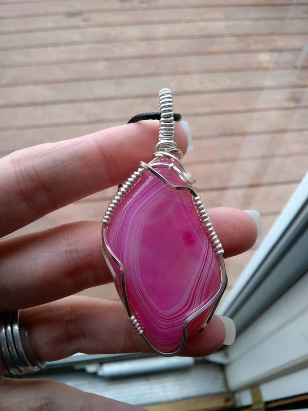Pink Striped Agate Pendant A-111