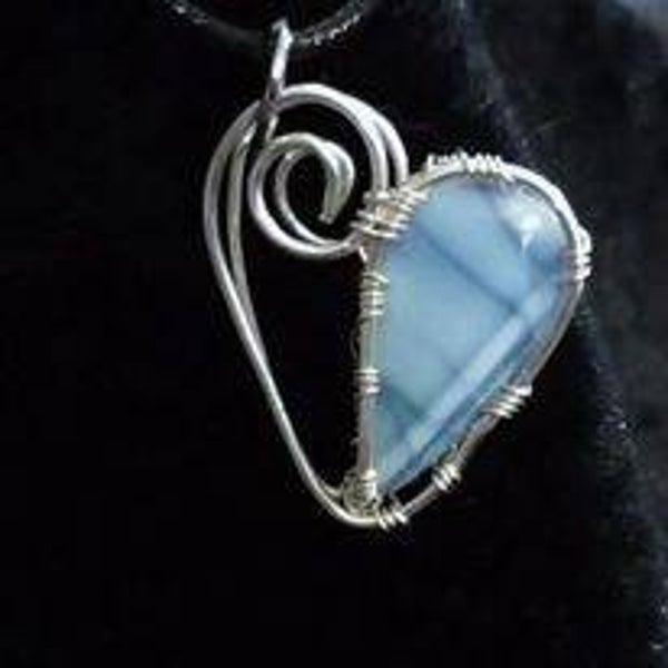 H-008 Blue Lace Agate Heart Pendant