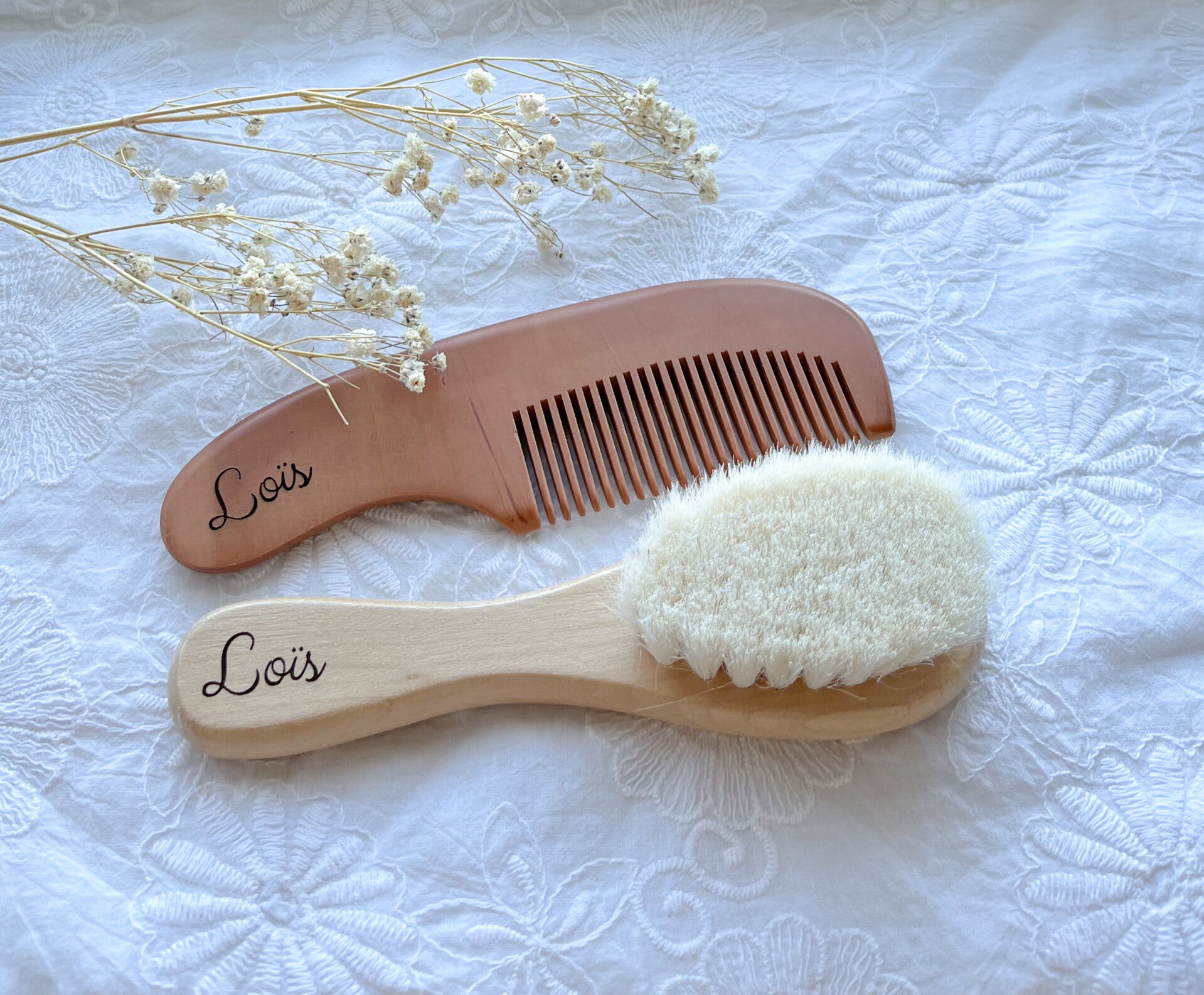 Houten borstel en kam set