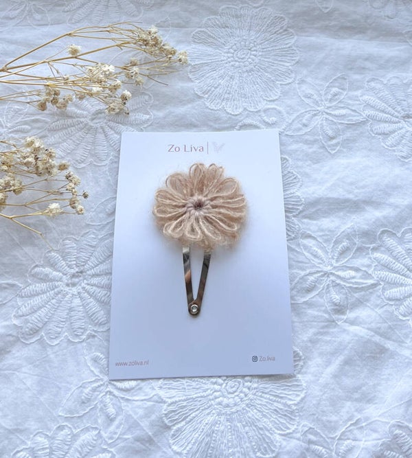 Haarspeldje Wool Flower Brown