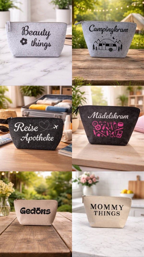 Personalisierbare Filz-Kosmetiktasche mit Reißverschluss