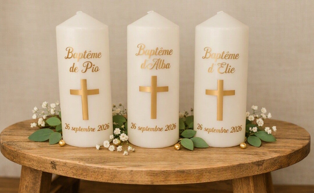 Bougie de baptême ou mariage personnalisée - décoration cérémonie - cadeau souvenir