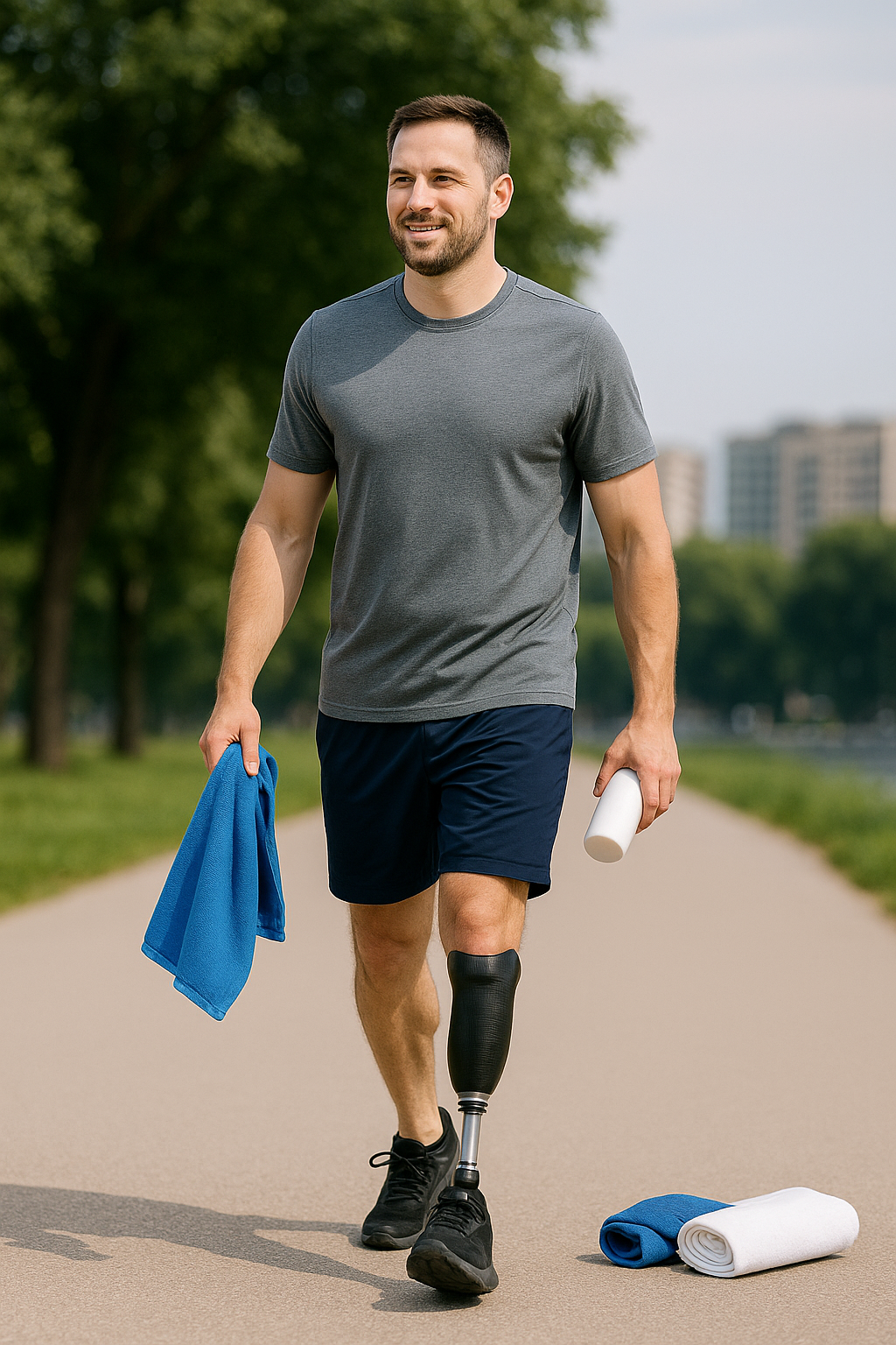 Sportlicher Spaziergang mit Prothese