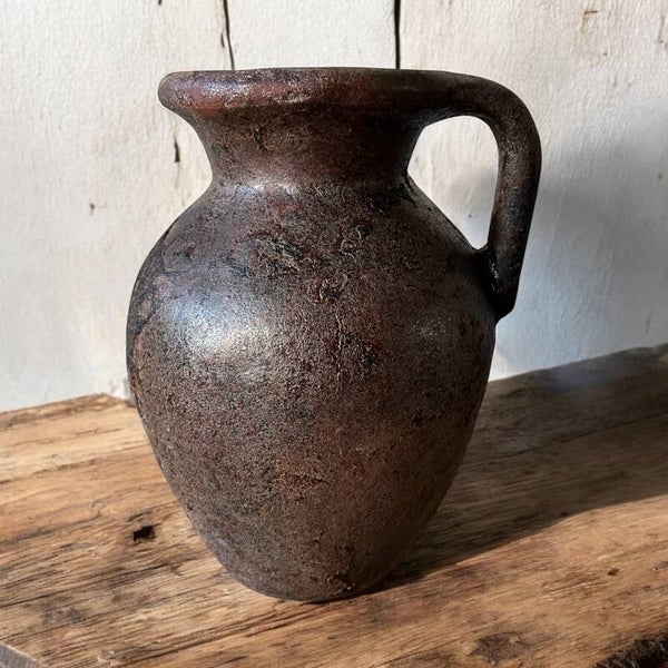 Stenen kruik / vaas (M) met 1 oor - Choco White