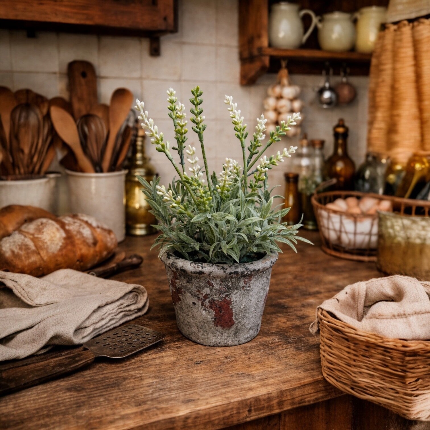 Kunst plantje - Witte lavendel