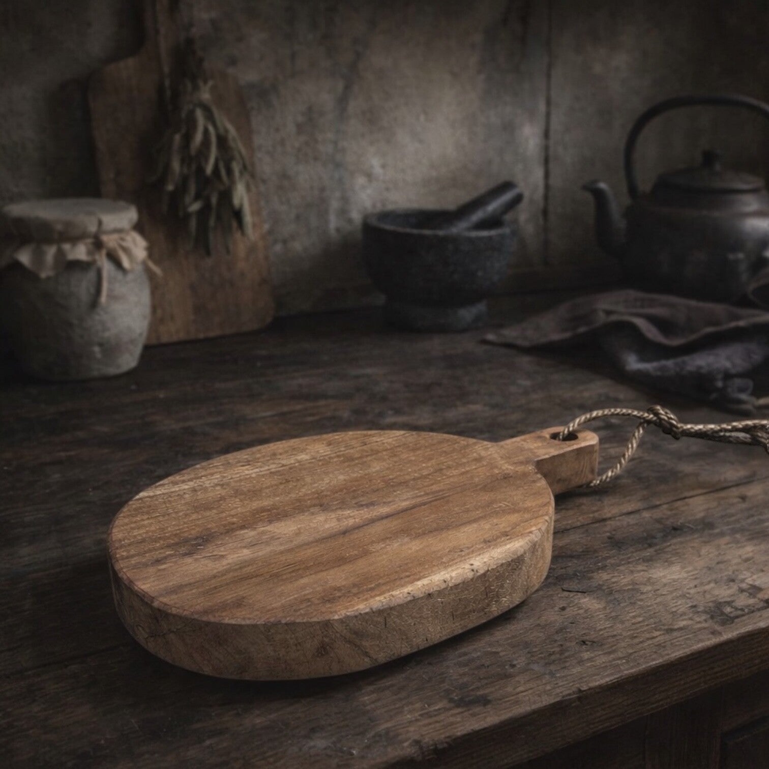 Houten serveerplank ovaal met touw - M -