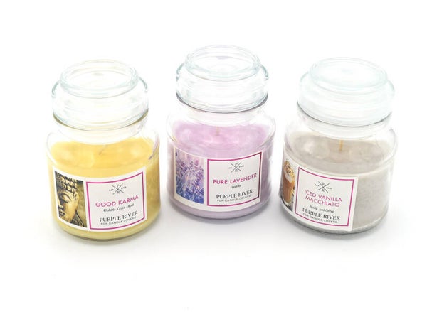 3 kleine geurkaarsen van Purple River.