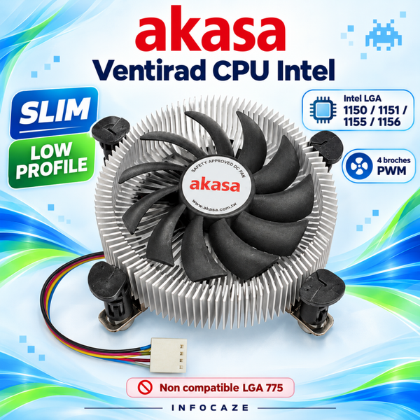 Ventirad CPU Akasa Slim Low Profile – Intel LGA 1150 / 1151 / 1155 / 1156
