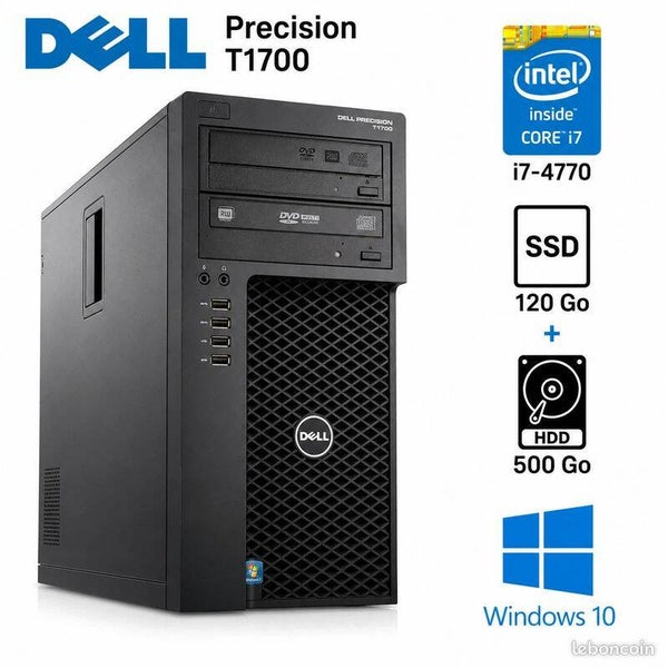 🖥️ Dell Precision T1700 – Core i7-4770 – 16 Go RAM – SSD + HDD – WiFi – Windows 10 Pro