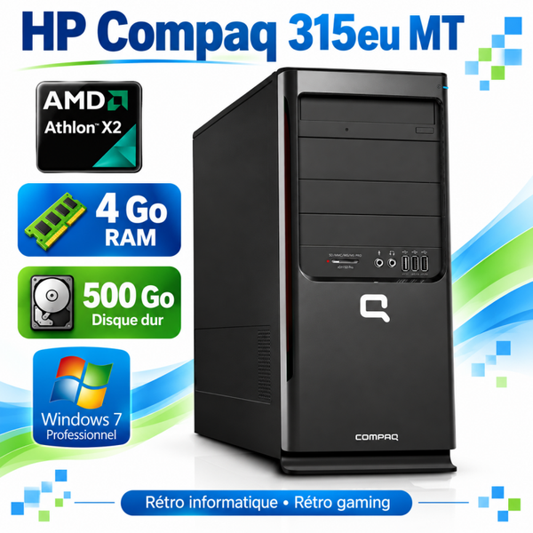 HP Compaq 315eu MT Athlon X2 2.7GHz 4Go RAM 500Go Windows 7 Pro OK