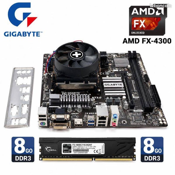 Gigabyte GA-78LMT-USB3 + AMD FX-4300 Quad-Core + 8 Go DDR3 + Ventirad – Carte mère Micro-ATX reconditionnée