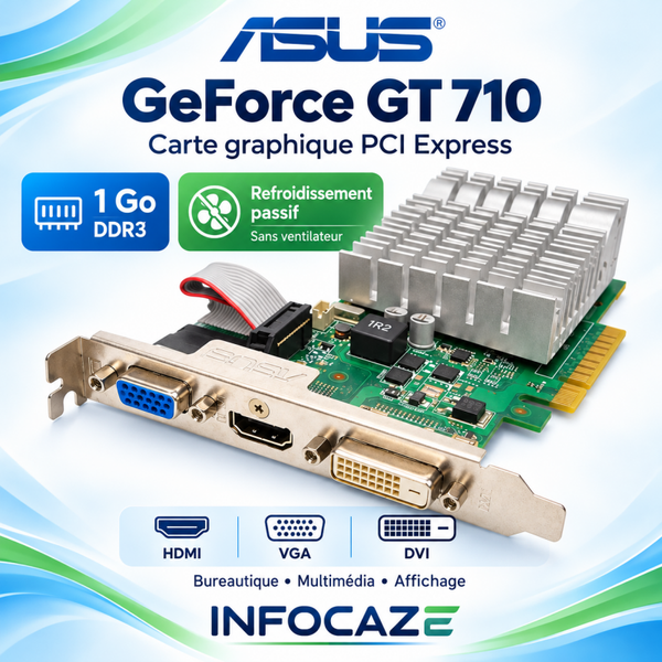 ASUS Nvidia GeForce GT710 1Go DDR3 PCI-E HDMI VGA DVI Carte GraphiqueASUS Nvidia GeForce GT 710 1 Go DDR3 PCI-E