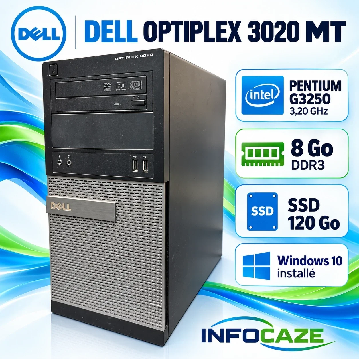 Dell OptiPlex 3020 MT – Pentium G3250 – 8 Go DDR3 – SSD 120 Go – Windows 10