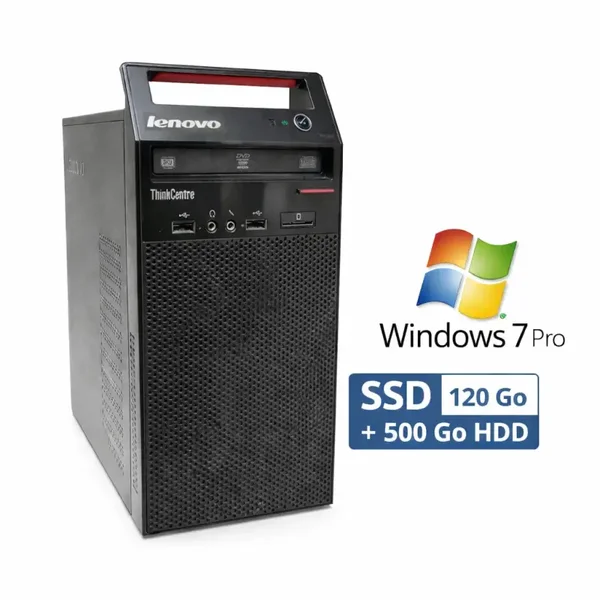 💻 Lenovo ThinkCentre E73 MT – i5-4460S – 8 Go – SSD 120 Go + HDD 500 Go – Windows 7 Pro
