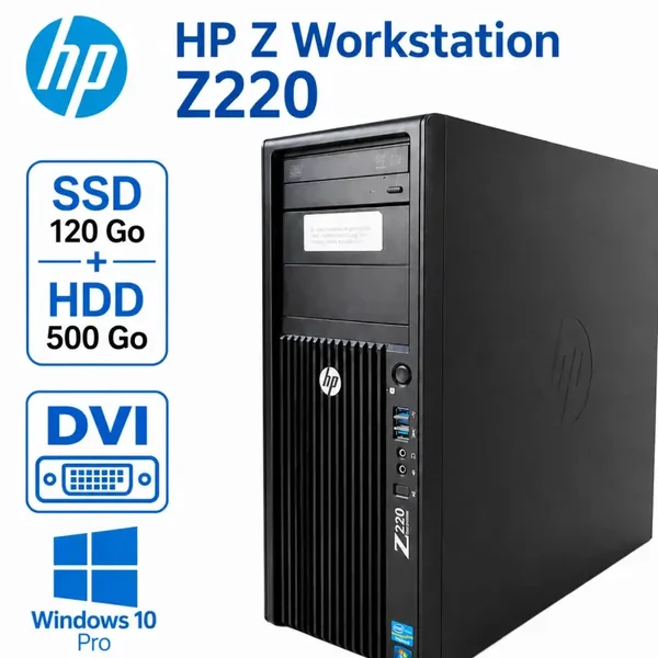 HP Z220 Workstation reconditionné – Pentium G2020 – 8 Go DDR3 – SSD 120 Go + HDD 500 Go – Windows 10 Pro