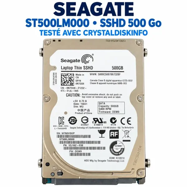 Seagate SSHD 500 Go 2,5 SATA ST500LM000 testé CrystalDiskInfo