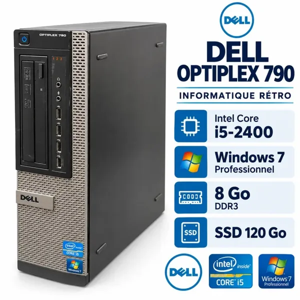 Dell OptiPlex 790 SFF – Core i5-2400, 8 Go RAM, SSD 120 Go, Windows 7 Pro