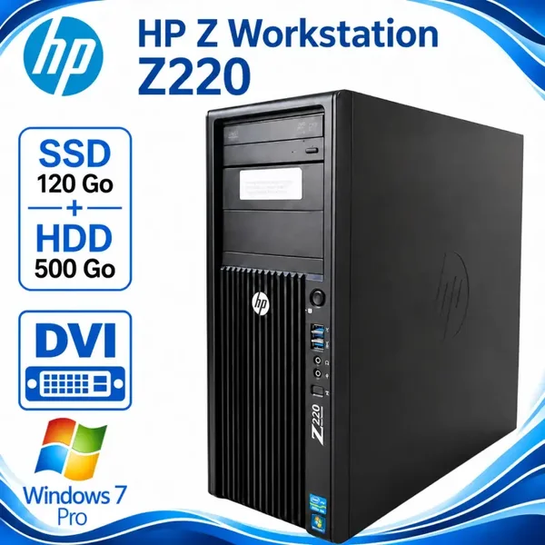 HP Z220 Workstation MT Pentium G2020 8Go SSD 120Go HDD 500Go Windows 7 pro