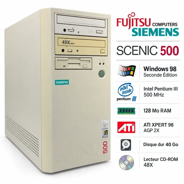 Siemens SCENIC 560 — Pentium III 500 MHz — Windows 98 — PC rétro gaming