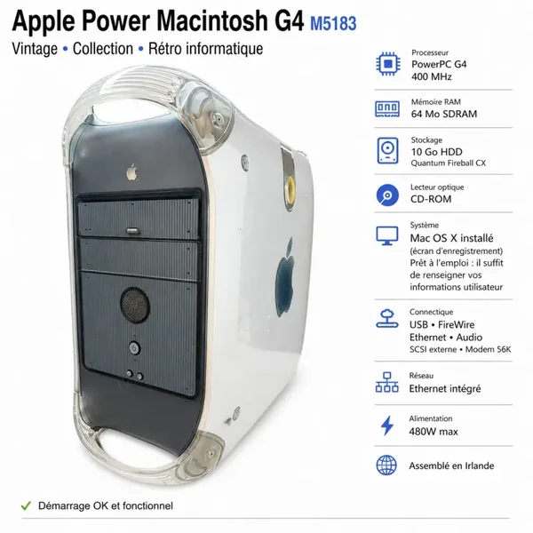 Apple Power Macintosh G4 M5183 400MHz 64MB 10GB Mac OS X OK FireWire