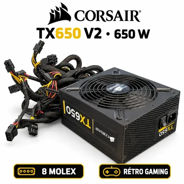 Corsair TX650 V2 650W Alimentation ATX 20+4 80+ Bronze Molex SATA Rétro Gaming