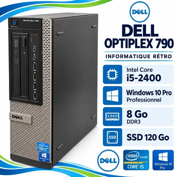 Dell OptiPlex 790 i5-2400, PC compact Windows 10 Pro avec SSD 120 Go
