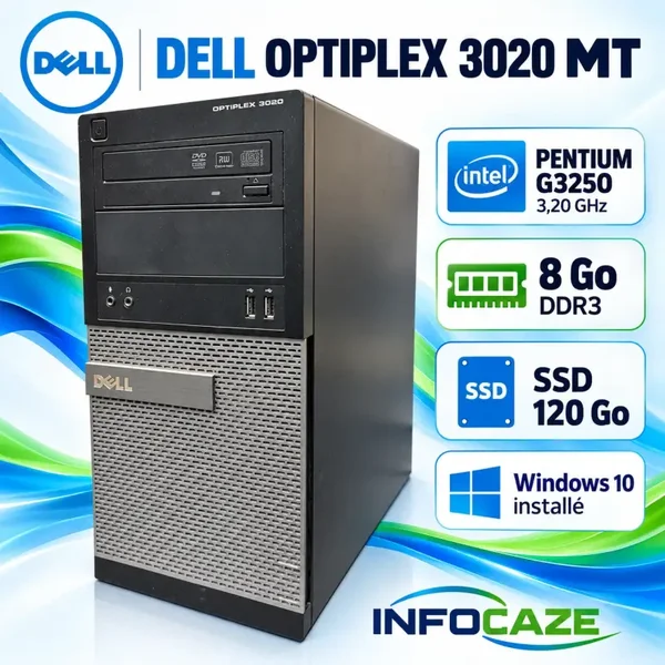 Dell OptiPlex 3020 MT – Pentium G3250 – 8 Go DDR3 – SSD 120 Go – Windows 10