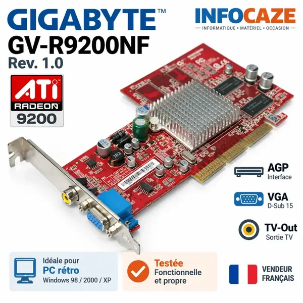 GIGABYTE GV-R9200NF Radeon 9200 AGP Carte Graphique VGA TV-Out Rétro PC