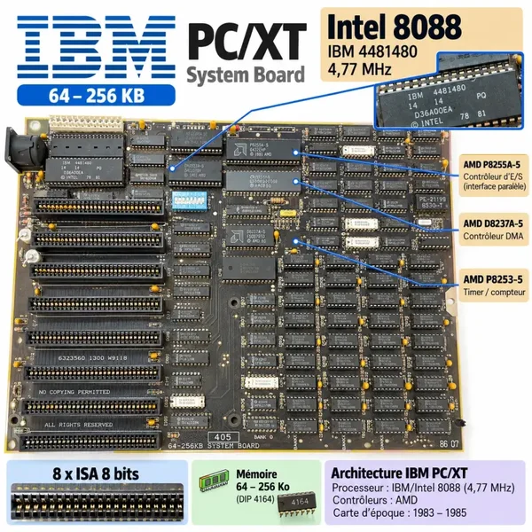 IBM PC XT 5160 Carte Mère 6323560 8088 4.77MHz 64-256KB 8-Bit ISA Vintage