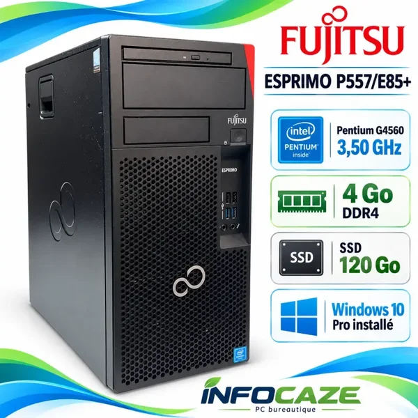 Fujitsu ESPRIMO P557 Pentium G4560 3,50 GHz 4 Go DDR4 SSD 120 Go Windows 10 Pro