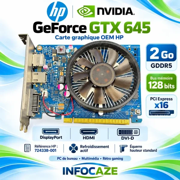 HP NVIDIA GeForce GTX 645 – 2 Go GDDR5 – HDMI, DisplayPort et DVI