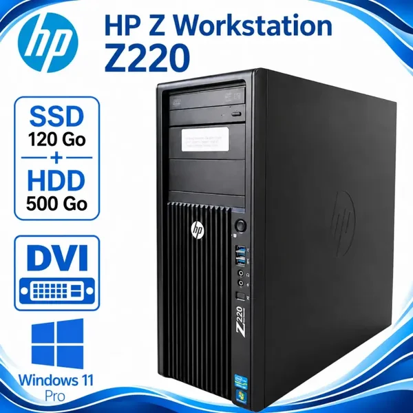 HP Z220 Workstation – Pentium G2020 – 8 Go DDR3 – SSD 120 Go + HDD 500 Go – Windows 11 Pro