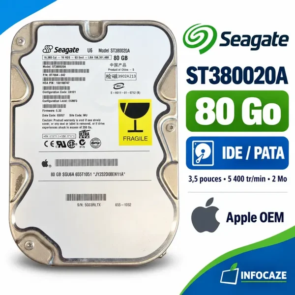 Disque dur Seagate U6 ST380020A 80 Go IDE/PATA 3,5 pouces – Apple OEM