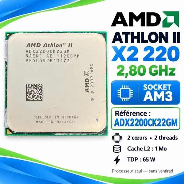 Processeur AMD Athlon II X2 220 – 2,80 GHz – Socket AM3 – ADX220OCK22GM