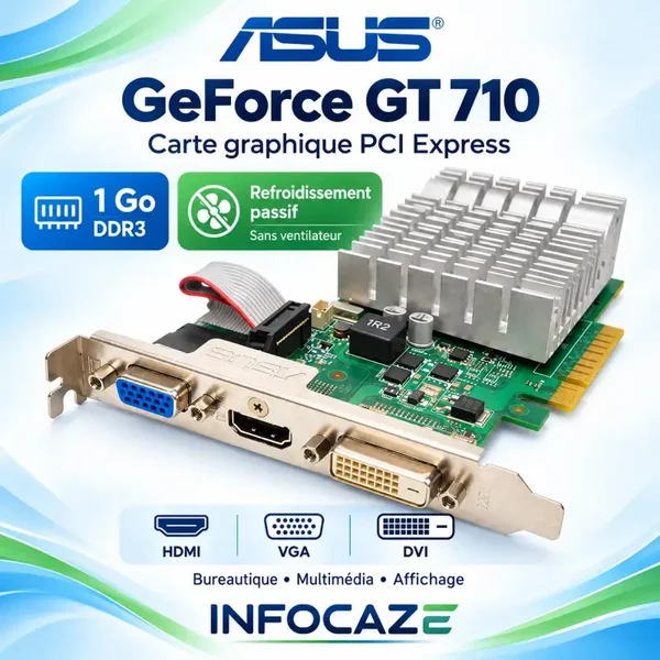 ASUS NVIDIA GeForce GT 710 – 1 Go DDR3 – HDMI, VGA et DVI