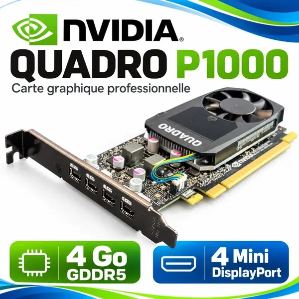 NVIDIA Quadro P1000 – Carte graphique professionnelle 4 Go GDDR5 – 4 Mini DisplayPort