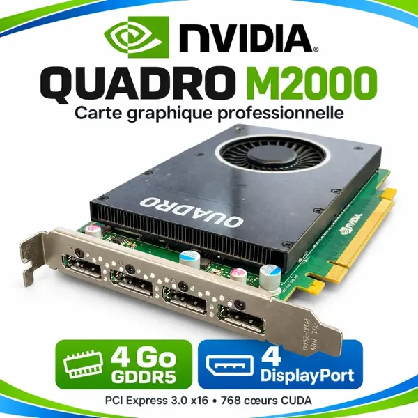 HP NVIDIA Quadro M2000 – Carte graphique professionnelle 4 Go GDDR5 – 4 DisplayPort