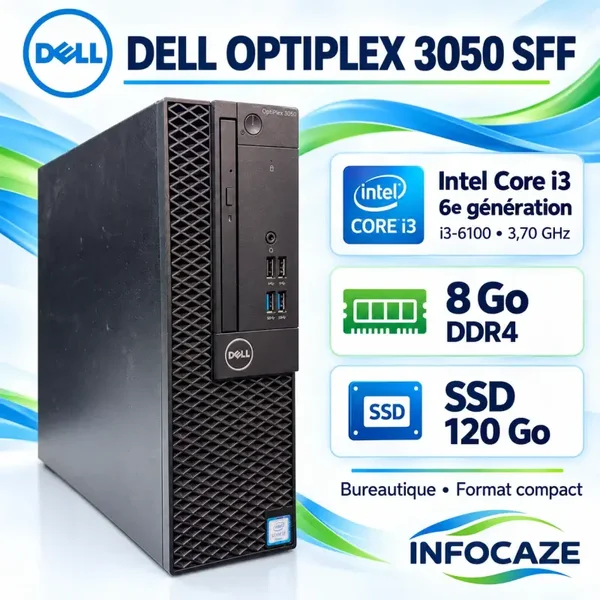 Dell OptiPlex 3050 SFF i3-6100 8Go DDR4 SSD 120Go Windows 11 HDMI DisplayPort