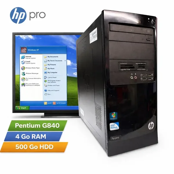 HP Pro 3300 MT Windows XP Pro PC Industriel G840 4Go 500Go Tour Reconditionné