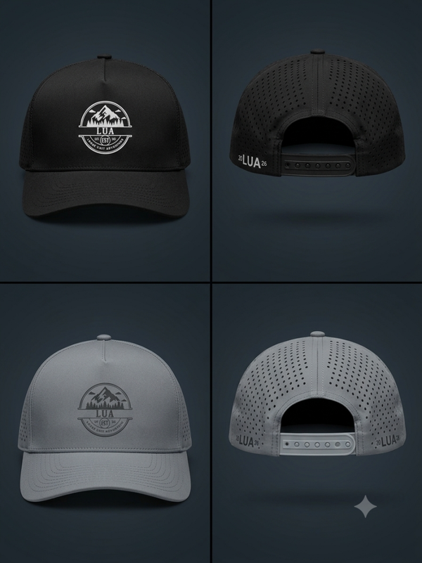 Laser Cut Mesh snap back hat - LUA design - side LUA design included - Water resistant sports hat